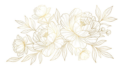 Gold line art peony flower composition © S.Siam