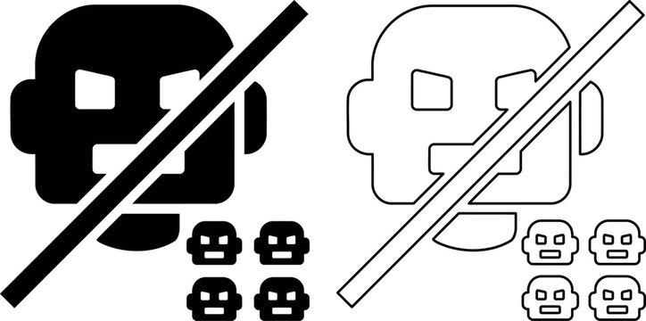 Anti bot protection icon, robot prohibition and automated script blocking vector illustration