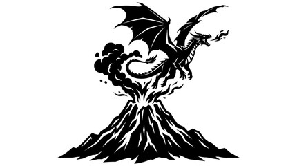 Fototapeta premium Dragon Emerging from Volcano Eruption Fire.