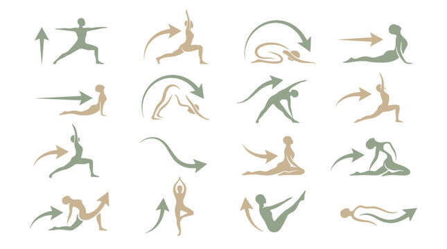 Collection of dynamic and energetic yoga poses in various positions