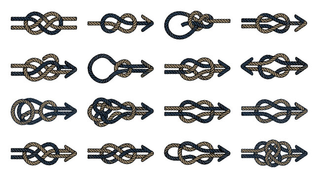 Collection of various black metal knots and decorative rope ties
