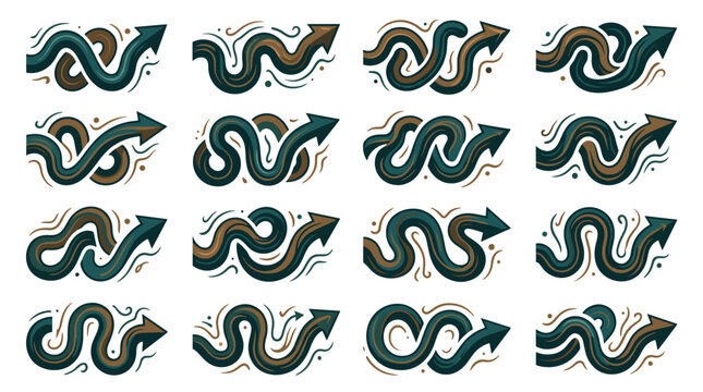 Collection of stylized snake illustrations with intricate patterns