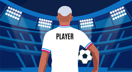 Soccer player with ball in stadium illustration back view digital art © MSTNASIMA