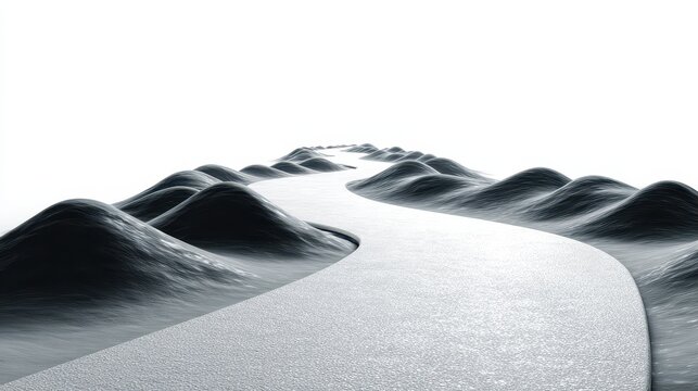 Isolated bumpy roadway form with ridges and curves in neutral tones