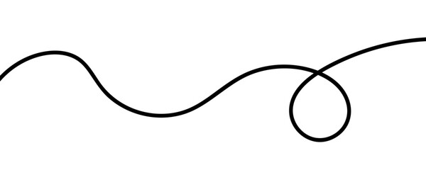 Fototapeta premium Minimalist Continuous Line Drawing of a Wavy Path with Loop, Simple Black Hand Drawn Scribble Element Isolated on White Background
