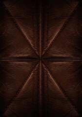 Naklejka premium Deep brown abstract leather surface featuring precise symmetry and detailed stitching, ideal for elegant backgrounds, deep, geometric, design