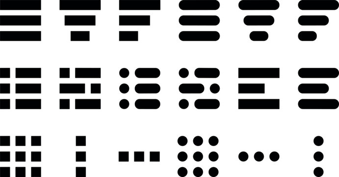 Minimalist black user interface navigation menu text alignment list and grid layout options button icons set vector