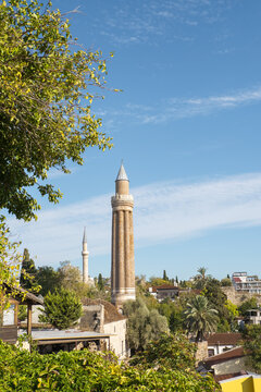 Minaret of Alaaddin Mosque in Antalya, Turkey. Yivli Minare