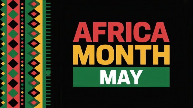 Africa Month May Text with African Pattern Border on Black Background