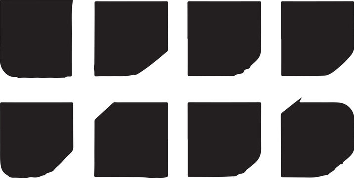 Set of eight diverse square shapes featuring rounded corners and unique geometric cutout style variations