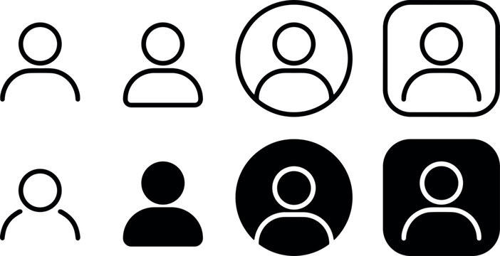 Minimalist user profile avatar icon set with circular and square background variations for digital web interface design