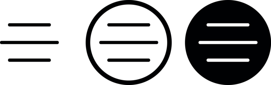 Minimalist flat hamburger menu navigation button icons set in line outline circle and solid circle variations