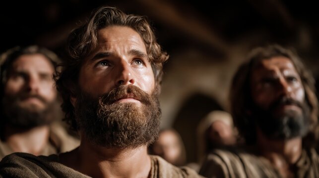 As the apostles gather in prayer in the upper room, a mighty sound like a rushing wind fills the house, and God's Spirit comes upon them in a life-changing moment.
