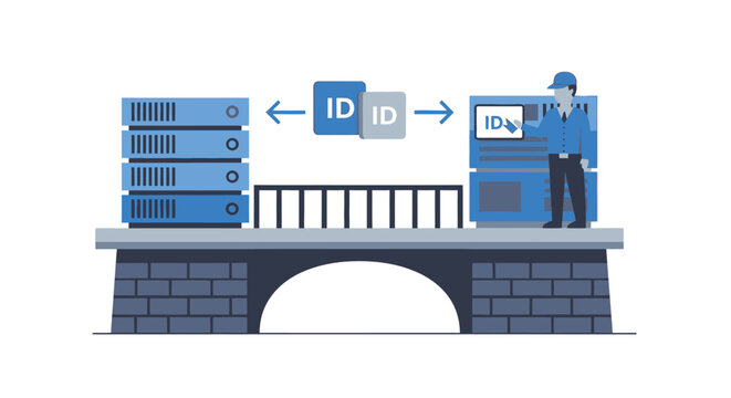 Digital Identity Management and Data Migration Concept with IT Professional and Server Infrastructure on a Bridge