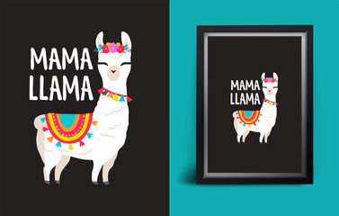 Obraz premium Professional Mothers Day llama mom design. Professional Mother's Day vector art for gifts and apparel.