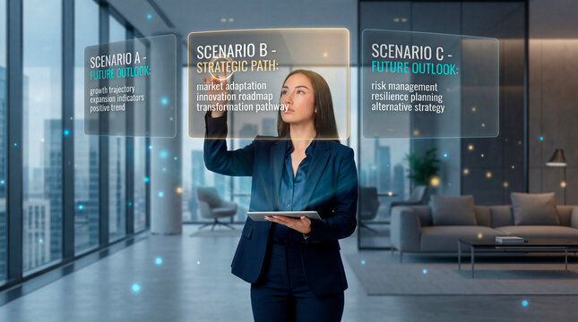 Executive woman comparing business scenarios