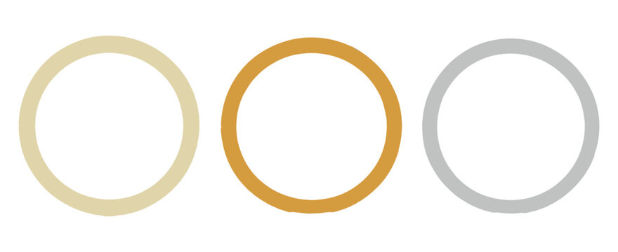 3D metal circle frames set featuring gold, rose gold, and silver ring frames isolated for logos, badges, and monogram design. Vector illustration.