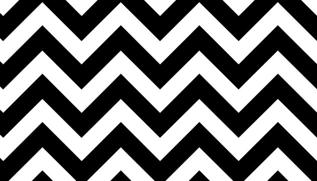 A stark black and white geometric pattern of sharp zig-zag lines creates a bold and graphic visual background.