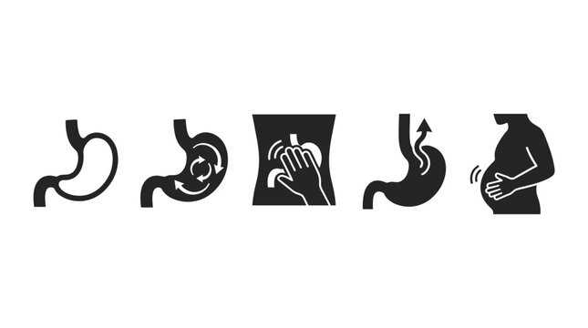 Digestive system symptoms and stomach icons