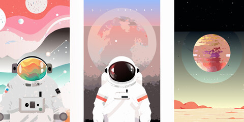 astronauts exploring cosmic scenes vector illustration space © MSTShikha