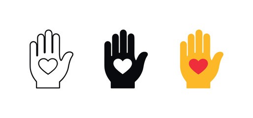 Fototapeta premium Set of three hand icons with heart symbols representing care and support