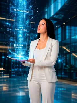 Woman holding AI decision platform