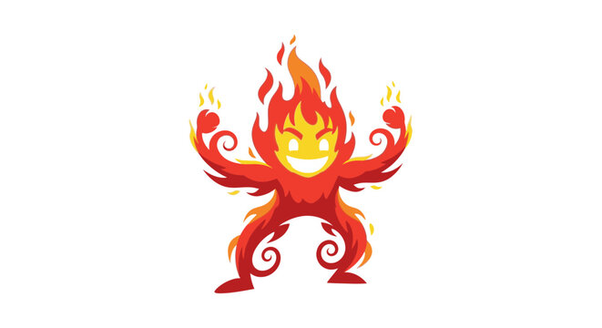 Cartoon fire character with expressive flame body.