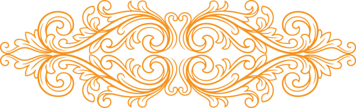 Intricate orange floral design element with swirling patterns
