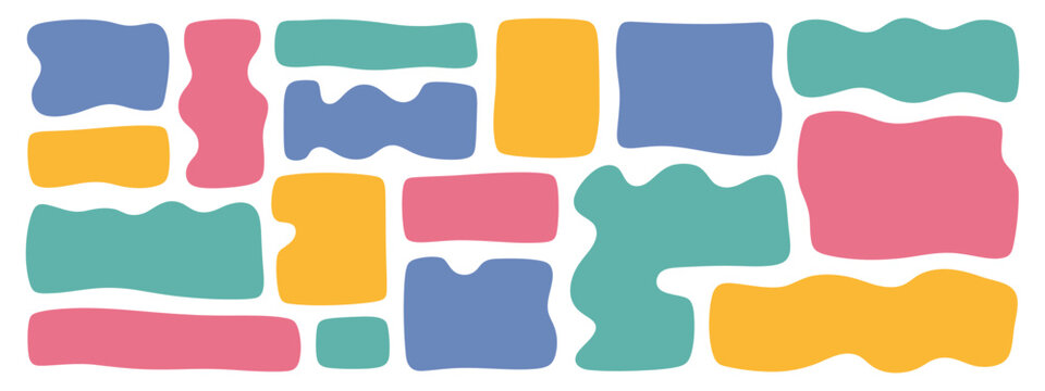 Abstract doodle frame shapes with irregular crayon rectangles, curved edges, and zigzag borders for creative text boxes and graphic layouts. Vector illustration.
