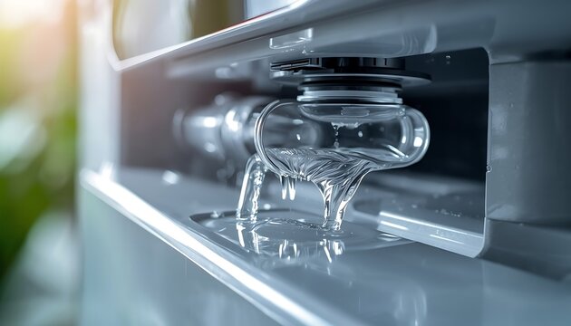 Water is being dispensed from a modern water cooler into a clear glass, highlighting hydration and convenience.