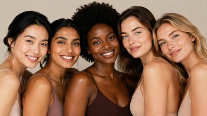 Obraz premium Diverse women smiling together in studio portrait closeup