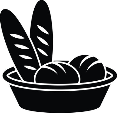 Minimalist silhouette of fresh baguettes and bread buns in basket vector illustration