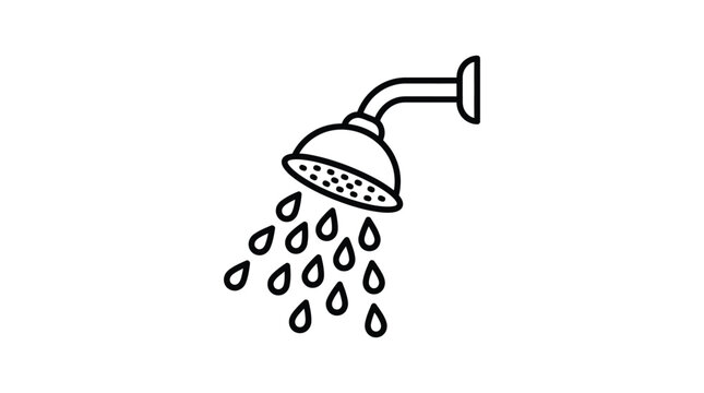 Showerhead With Droplets Black Line Art Icon On White Background