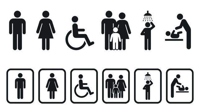 Set of various public restroom and facility signs
