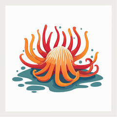 Obraz premium Illustration of a colorful sea anemone with tentacles
