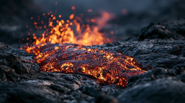 Molten rock moves across Hawaii's cooled lava surface.