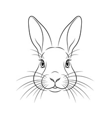 Fototapeta premium Front view of a rabbit's face with a twitching nose and long delicate whiskers, minimalist elegant black line art illustration,