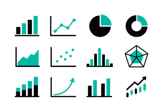 Collection of diverse business and financial chart icons for data visualization