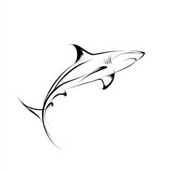 Fototapeta premium Minimalist shark line art with fluid curve and negative space