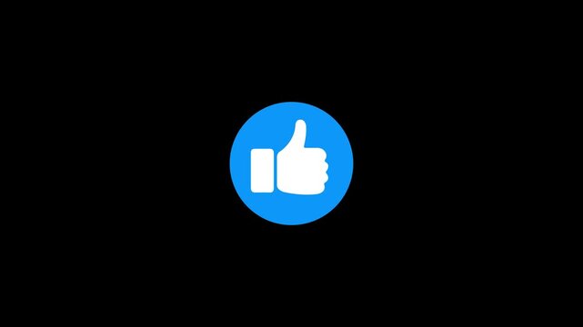 Animated Facebook Style Thumbs Up Like Icon in Blue Circle on Black Background for Social Media Appreciation and Feedback.