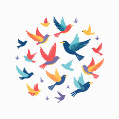 Fototapeta premium Flock of Colorful Birds Flying in Circle