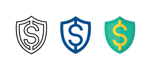 Fototapeta premium Secure outcome visualized by a shield shape containing a currency symbol merged into one form, identical geometry displayed