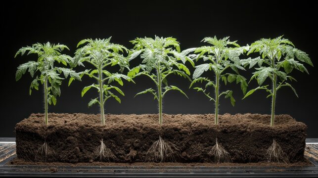 Young Tomato Seedlings Growing in Soil Block
