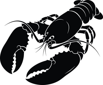 Stylized black lobster silhouette icon for marine life and seafood vector illustration