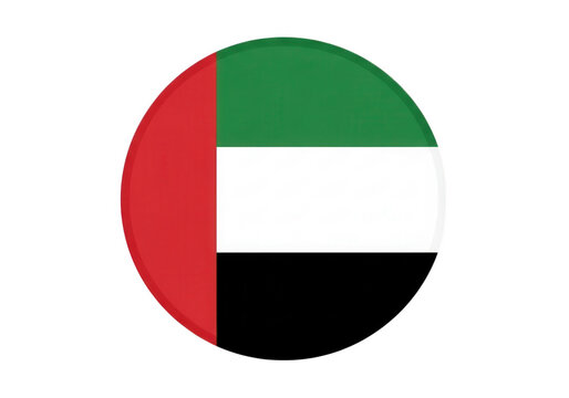 Circular flag icon of the united arab emirates with red green white and black stripes in a round shape isolated on transparent background