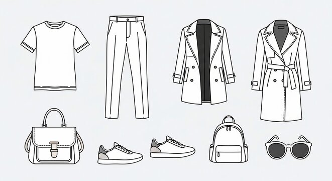 Fashion Clothing Collection Outline Set
