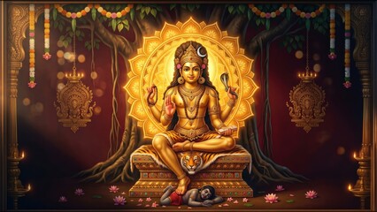 Obraz premium Lord Dakshinamurti Golden Mandala – Sacred Wisdom Background