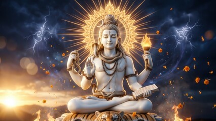 Obraz premium Lord Dakshinamurti Cosmic Wisdom – Spiritual Power Background