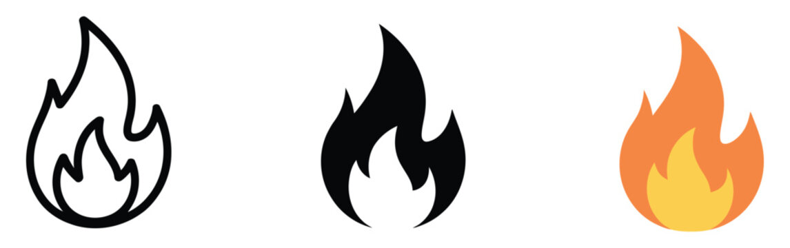Fire flame icon showing burning flame symbol fireball sign for energy heat intensity danger and dynamic power concepts