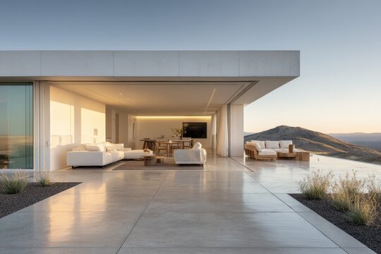 Open-plan home bathed in natural light, sliding doors blending indoor and outdoor living